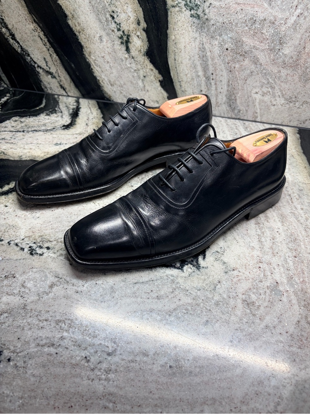 Vintage a.Testoni Wilkes Bashford Black Leather Oxfords Men’s US 9.5 - Picture 3 of 12